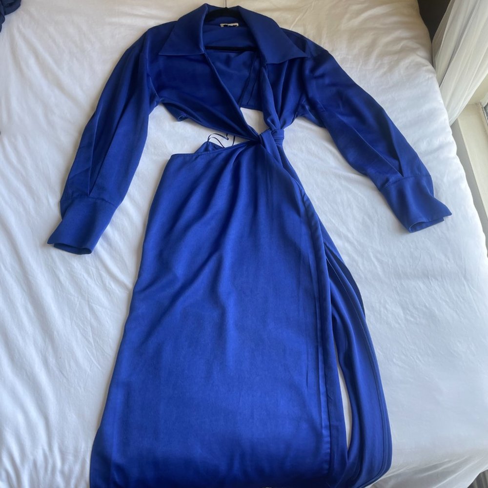 Ronny Kobo Ranell Wrap Dress Size XS, Royal Blue, Midi - Picture 2 of 9
